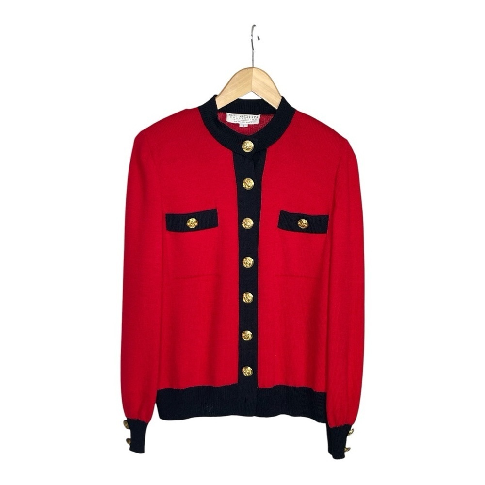 St John’s Vintage Red and Black Women's Cardigan with Gold Accents S - Picture 6 of 8